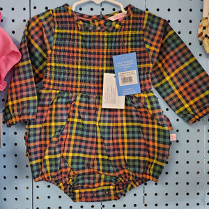 Harvest rainbow gingham long sleeve bubble romper new with tags